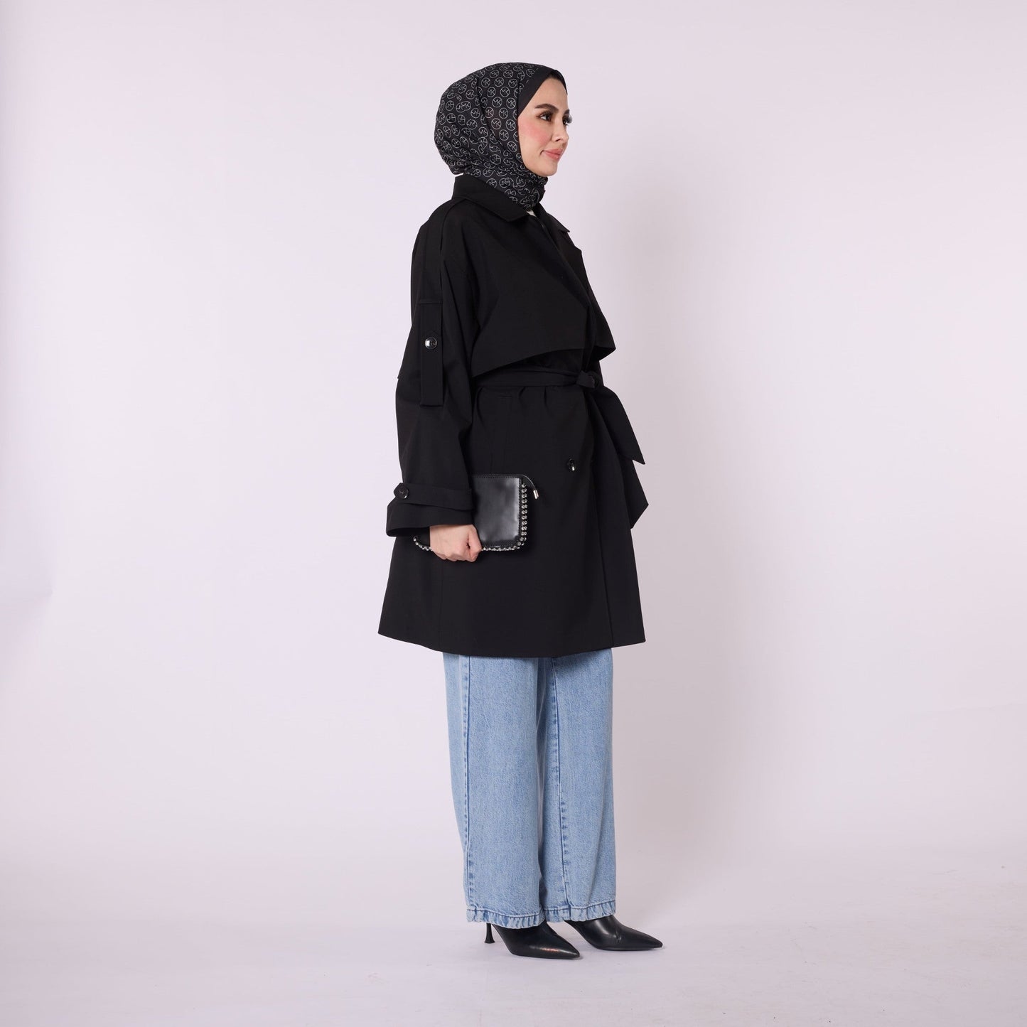 Drop Shoulder Double Breasted Belted Lined Trench Coat