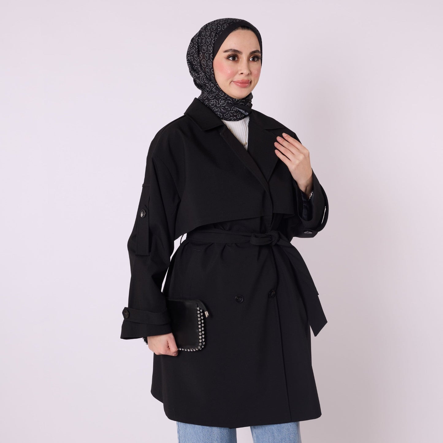 Drop Shoulder Double Breasted Belted Lined Trench Coat