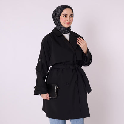 Drop Shoulder Double Breasted Belted Lined Trench Coat