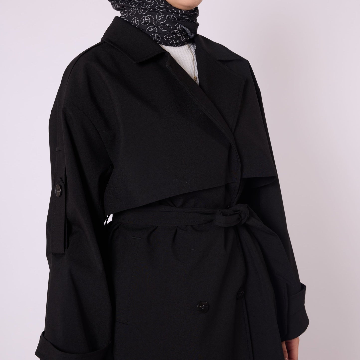 Drop Shoulder Double Breasted Belted Lined Trench Coat