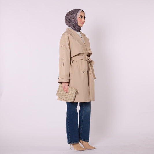 Drop Shoulder Double Breasted Belted Lined Trench Coat