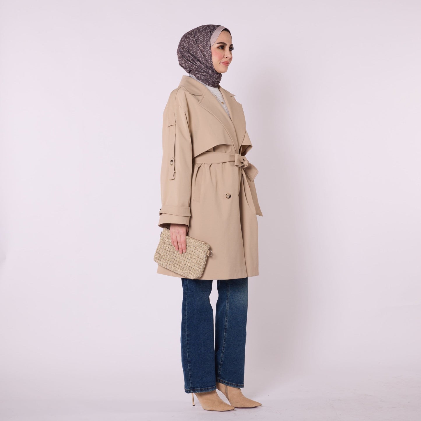 Drop Shoulder Double Breasted Belted Lined Trench Coat
