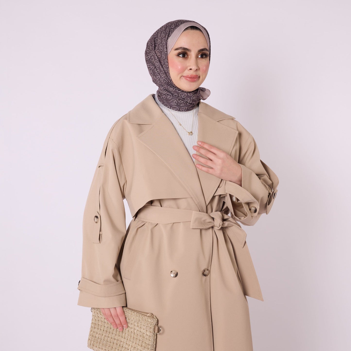 Drop Shoulder Double Breasted Belted Lined Trench Coat