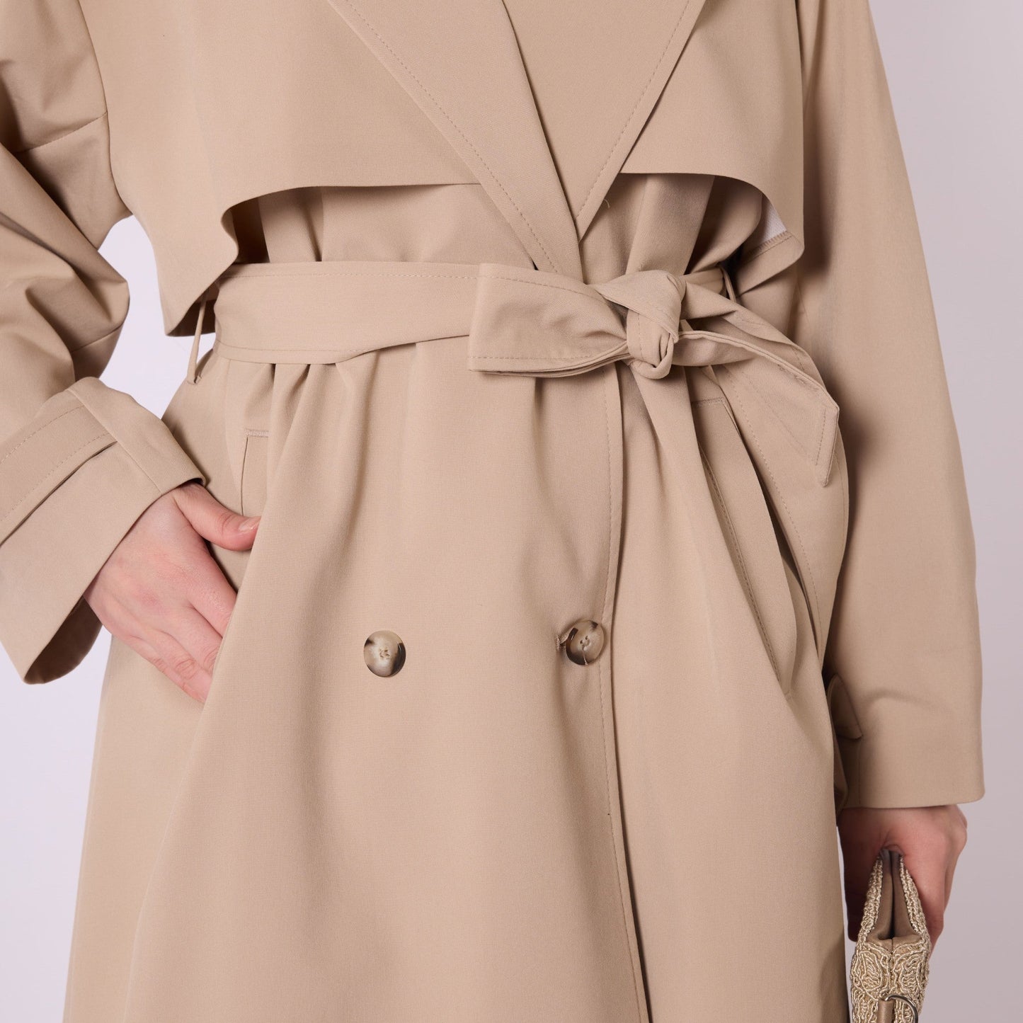 Drop Shoulder Double Breasted Belted Lined Trench Coat