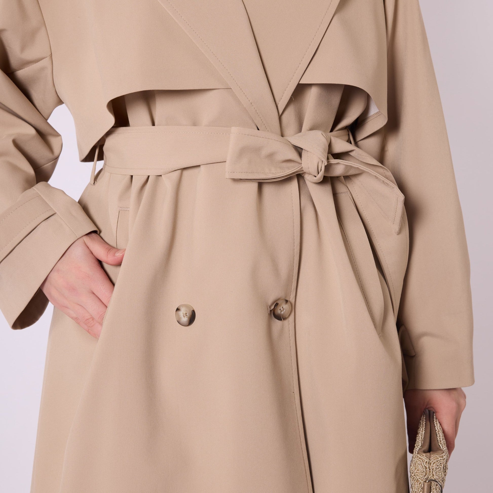 Drop Shoulder Double Breasted Belted Lined Trench Coat
