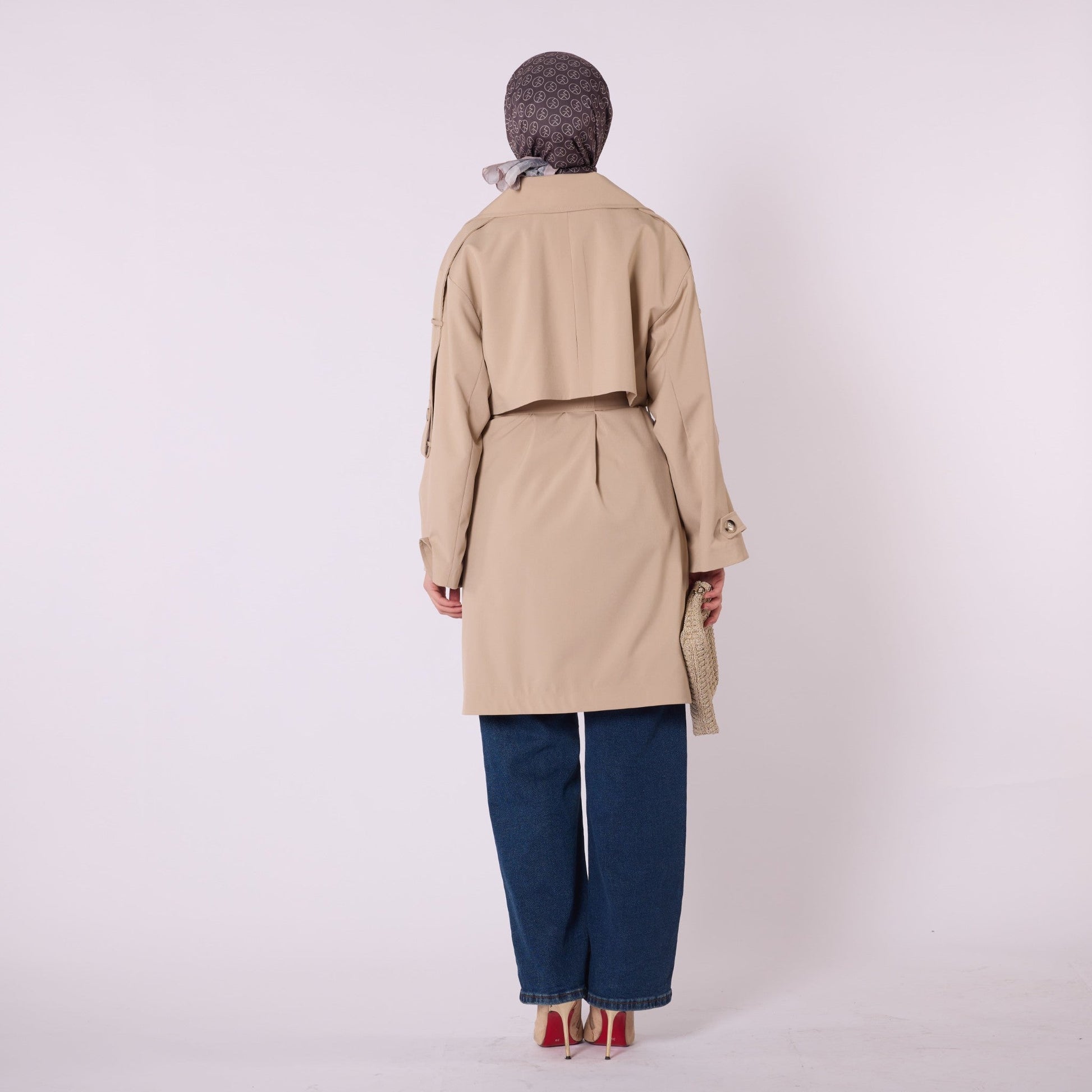 Drop Shoulder Double Breasted Belted Lined Trench Coat