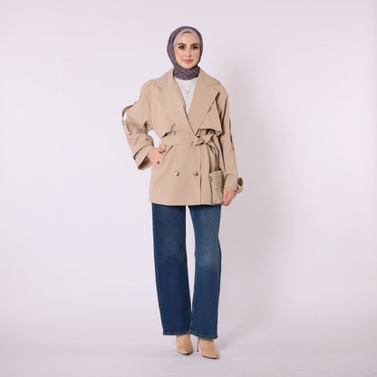 Short Lined Double Breasted Belted Trench Coat