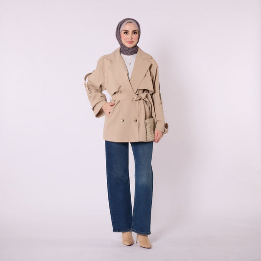 Short Lined Double Breasted Belted Trench Coat