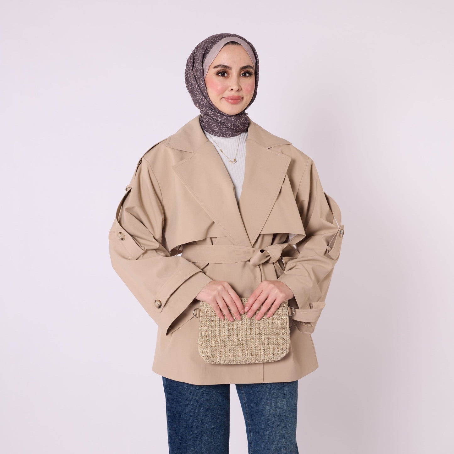 Short Lined Double Breasted Belted Trench Coat