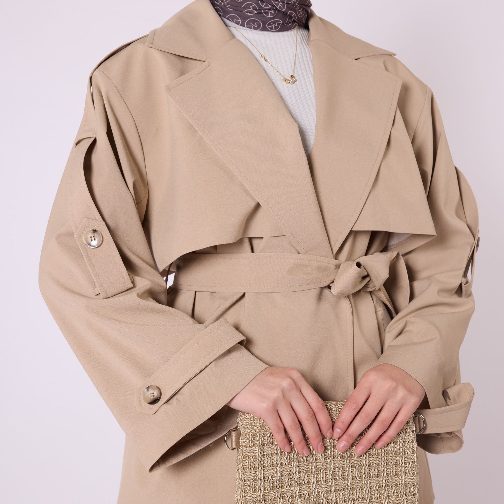 Short Lined Double Breasted Belted Trench Coat
