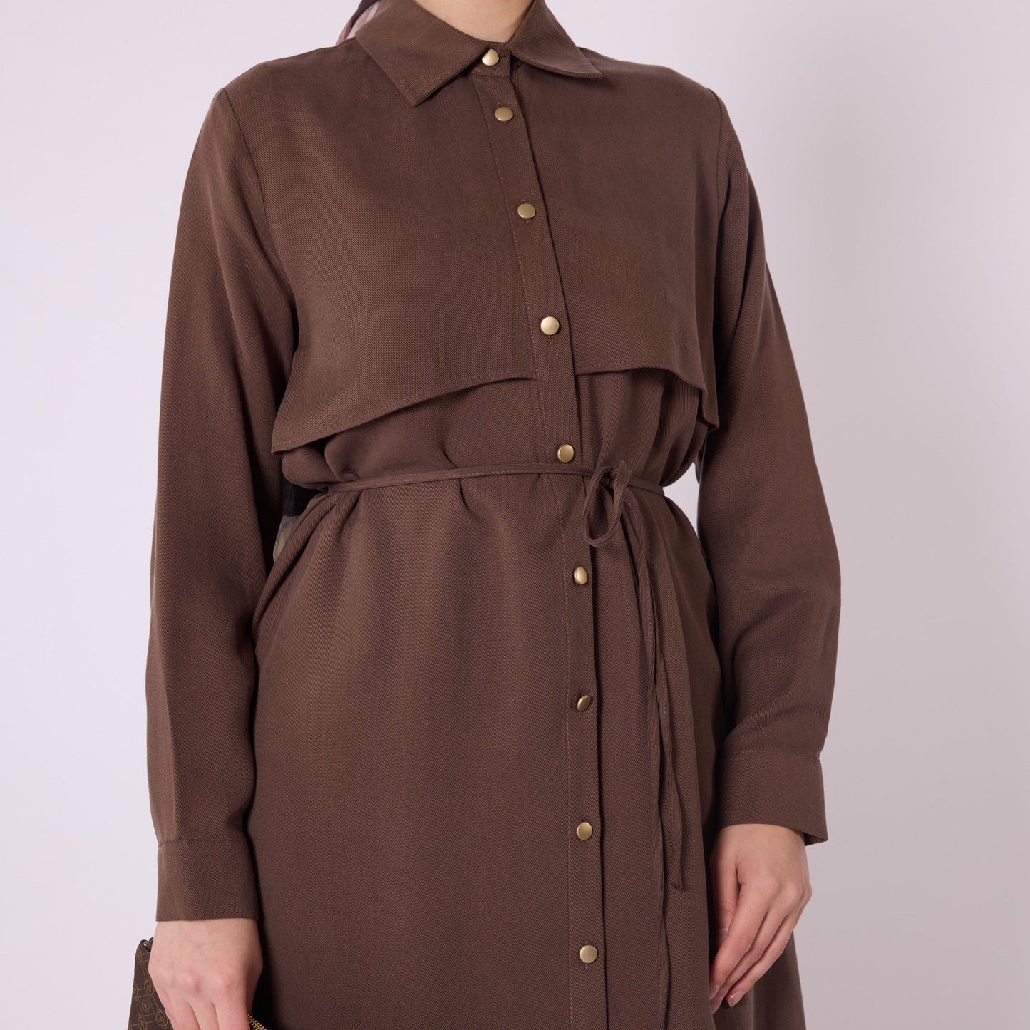Polo Collar Tunic With Waist Tie And Cape Detail