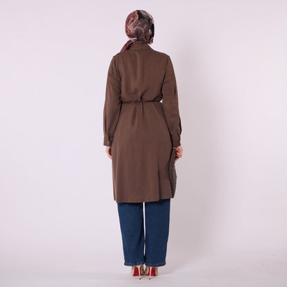 Polo Collar Tunic With Waist Tie And Cape Detail