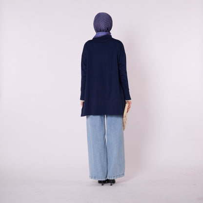 Polo Collar Knit Tunic With Stone Embellishment