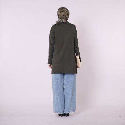 Polo Collar Knit Tunic With Stone Embellishment