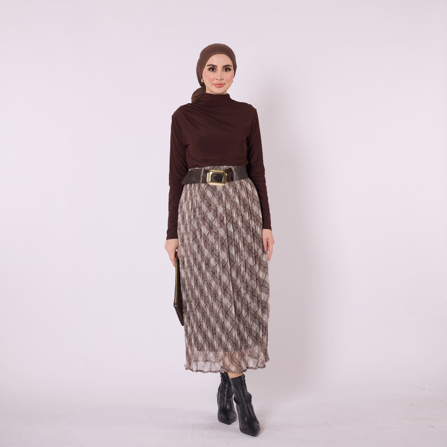 Plaid Skirt With Belt Detail And Lining