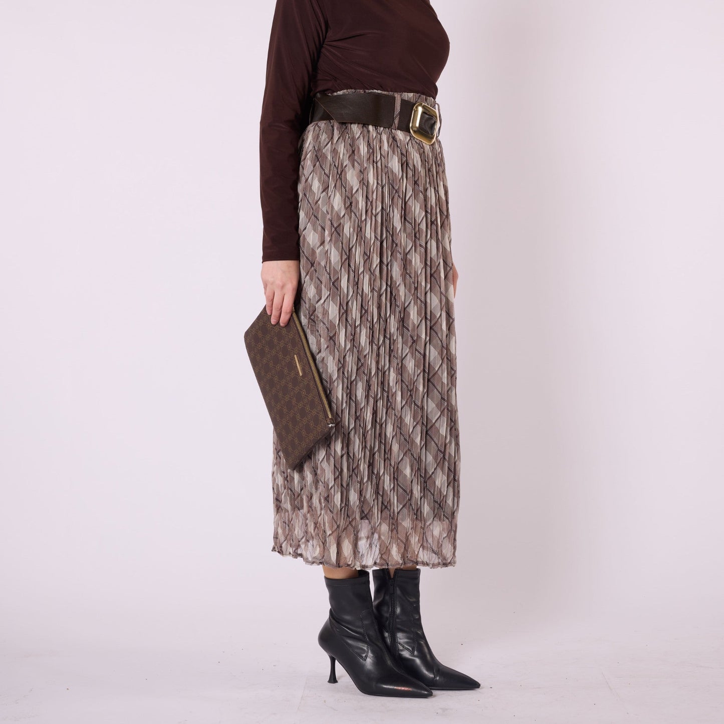 Plaid Skirt With Belt Detail And Lining