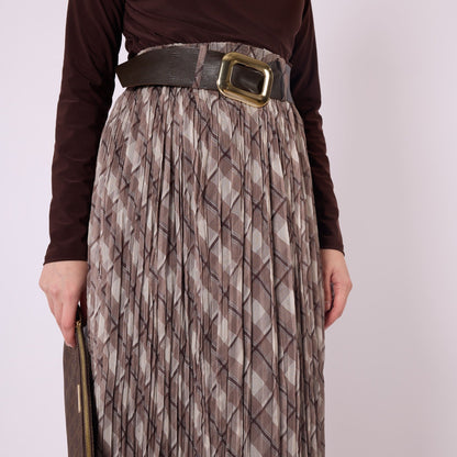 Plaid Skirt With Belt Detail And Lining