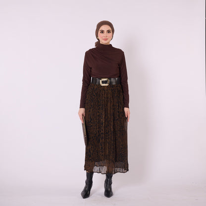 Leopard Print Chiffon Long Skirt With Belt Accessory