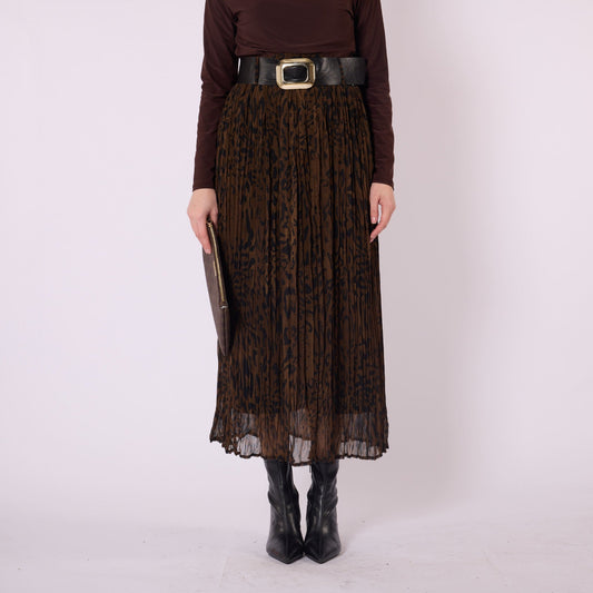 Leopard Print Chiffon Long Skirt With Belt Accessory