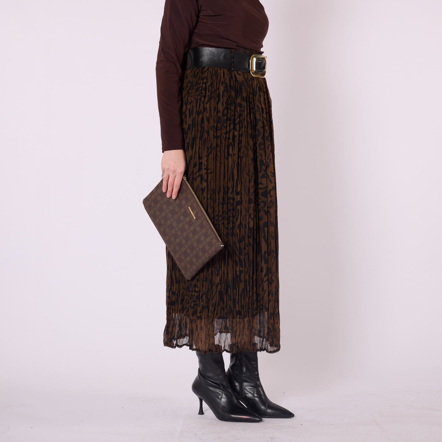 Leopard Print Chiffon Long Skirt With Belt Accessory