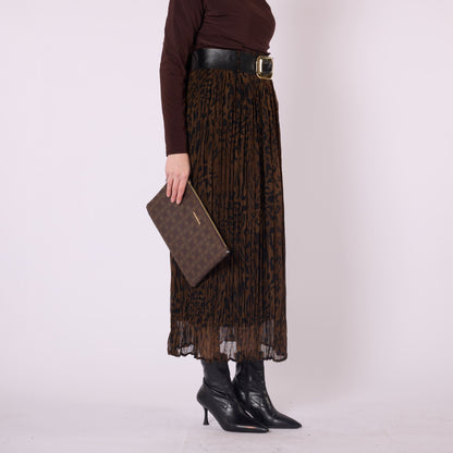 Leopard Print Chiffon Long Skirt With Belt Accessory