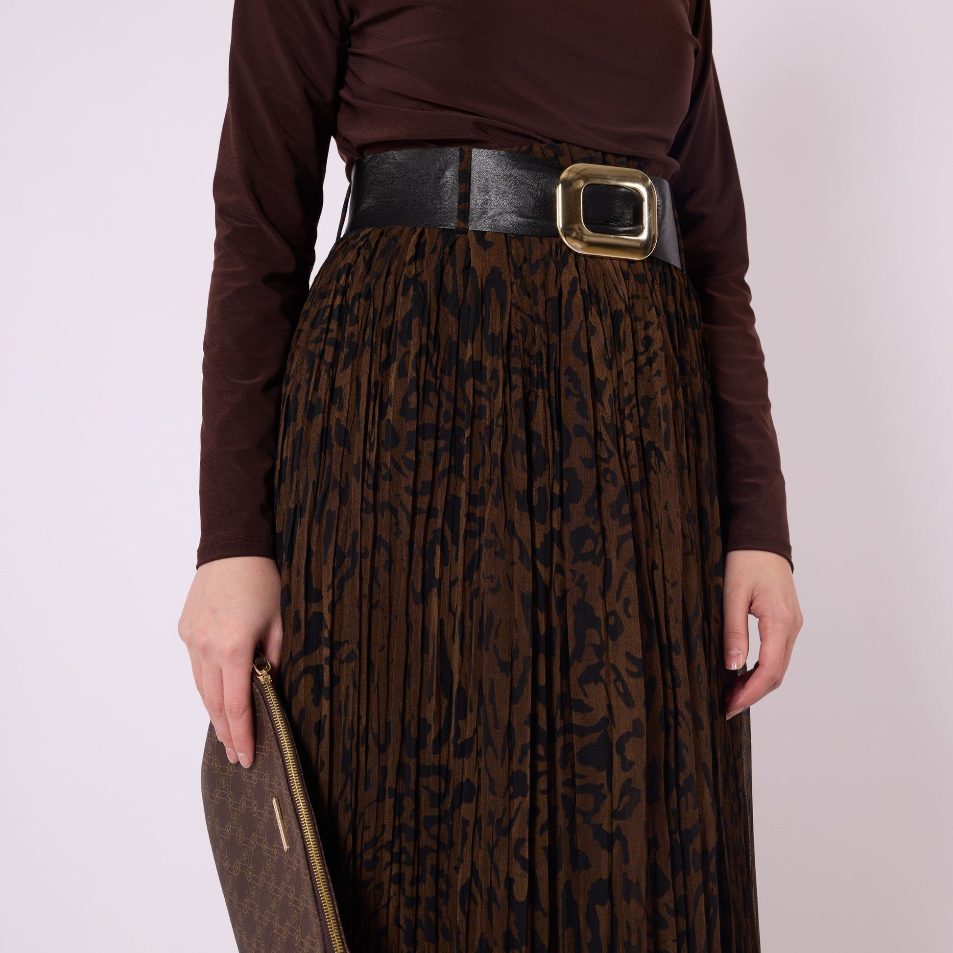Leopard Print Chiffon Long Skirt With Belt Accessory