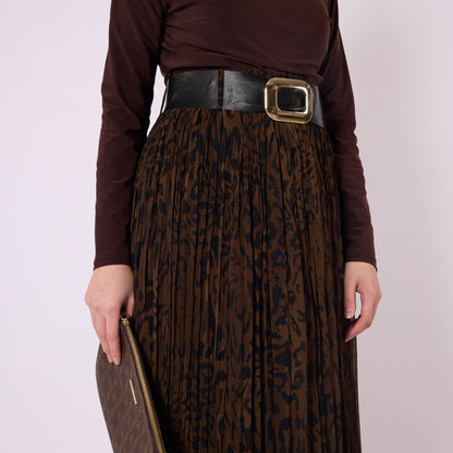 Leopard Print Chiffon Long Skirt With Belt Accessory