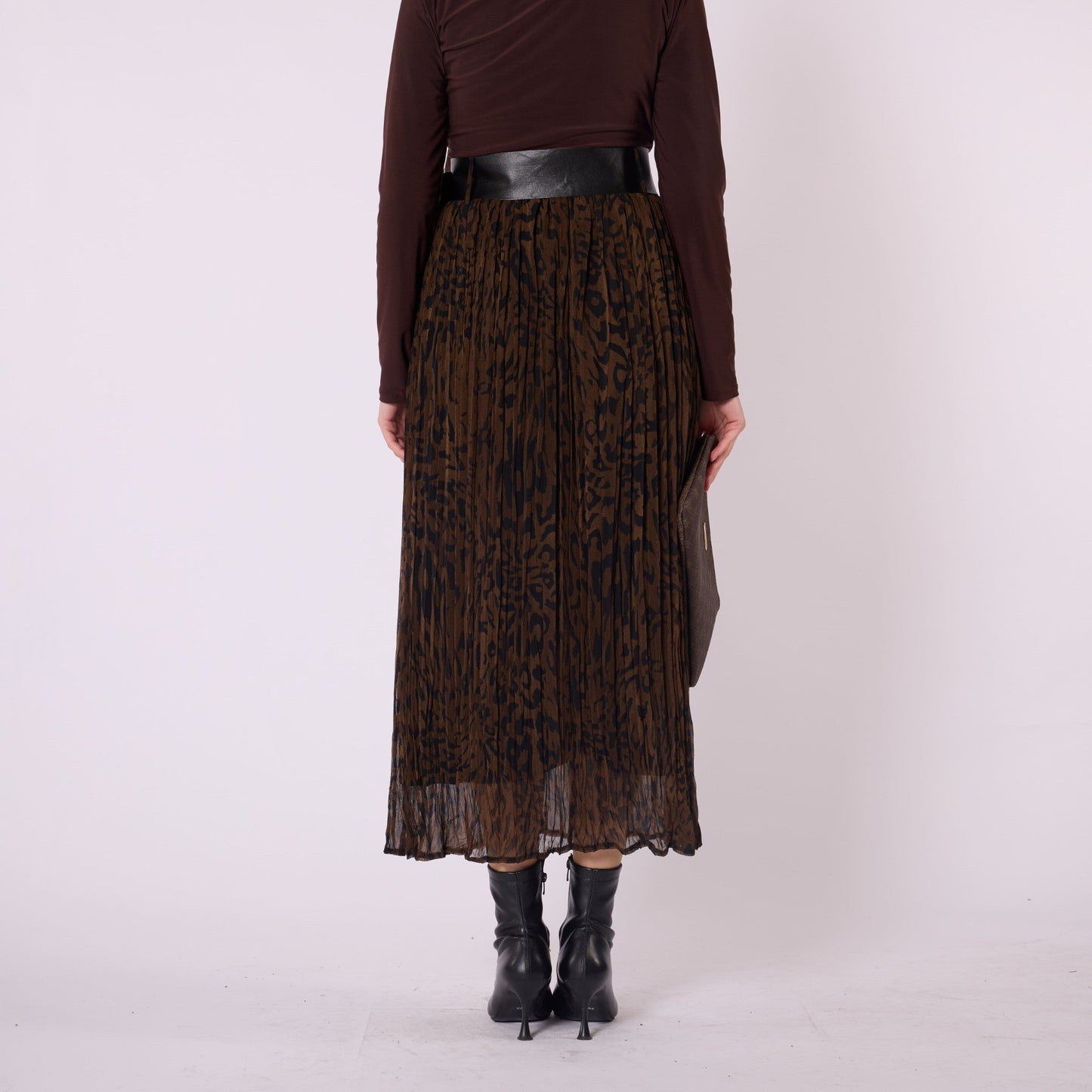 Leopard Print Chiffon Long Skirt With Belt Accessory
