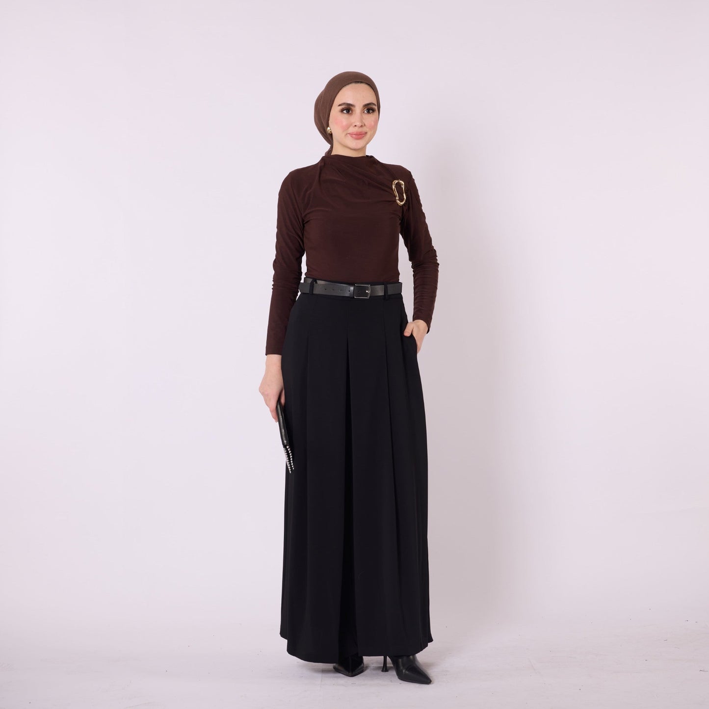 Pleated Belted Palazzo Wide Leg Trousers