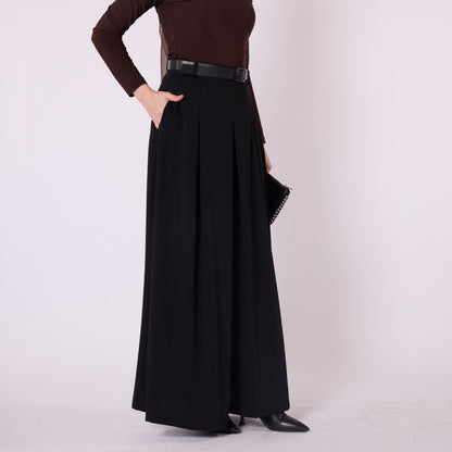 Pleated Belted Palazzo Wide Leg Trousers