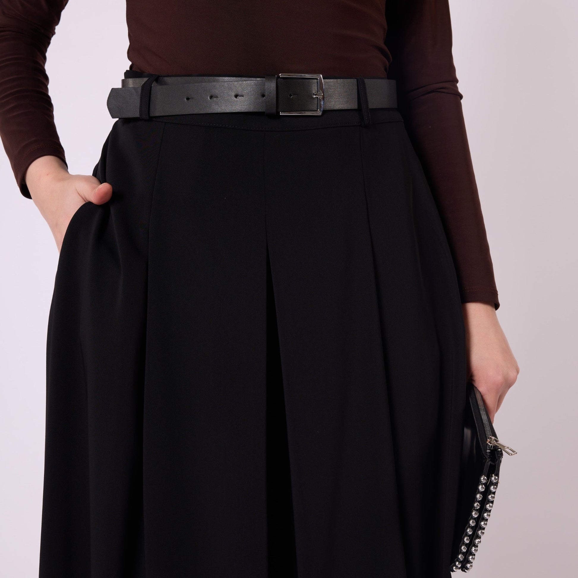 Pleated Belted Palazzo Wide Leg Trousers