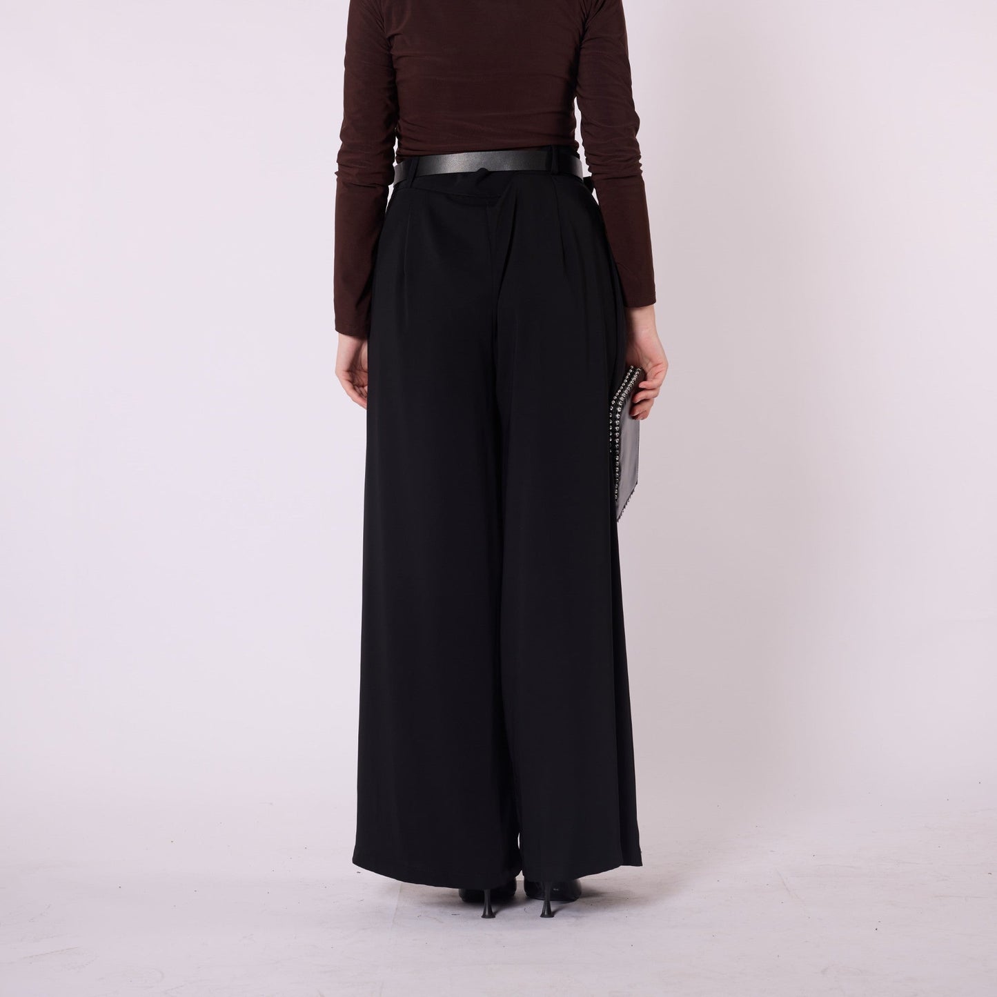 Pleated Belted Palazzo Wide Leg Trousers