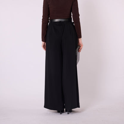 Pleated Belted Palazzo Wide Leg Trousers