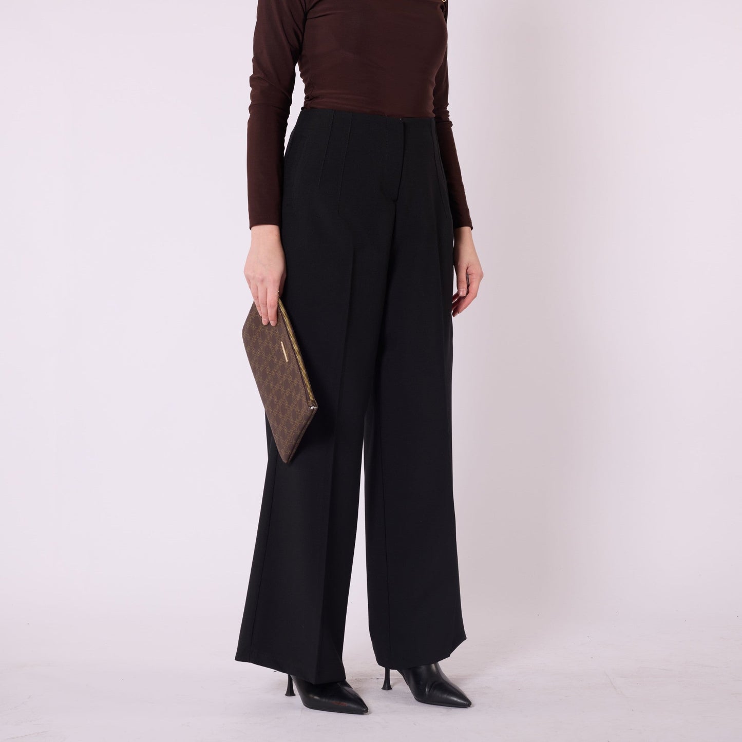 High Waist Tailored Look Wide Leg Black Pants