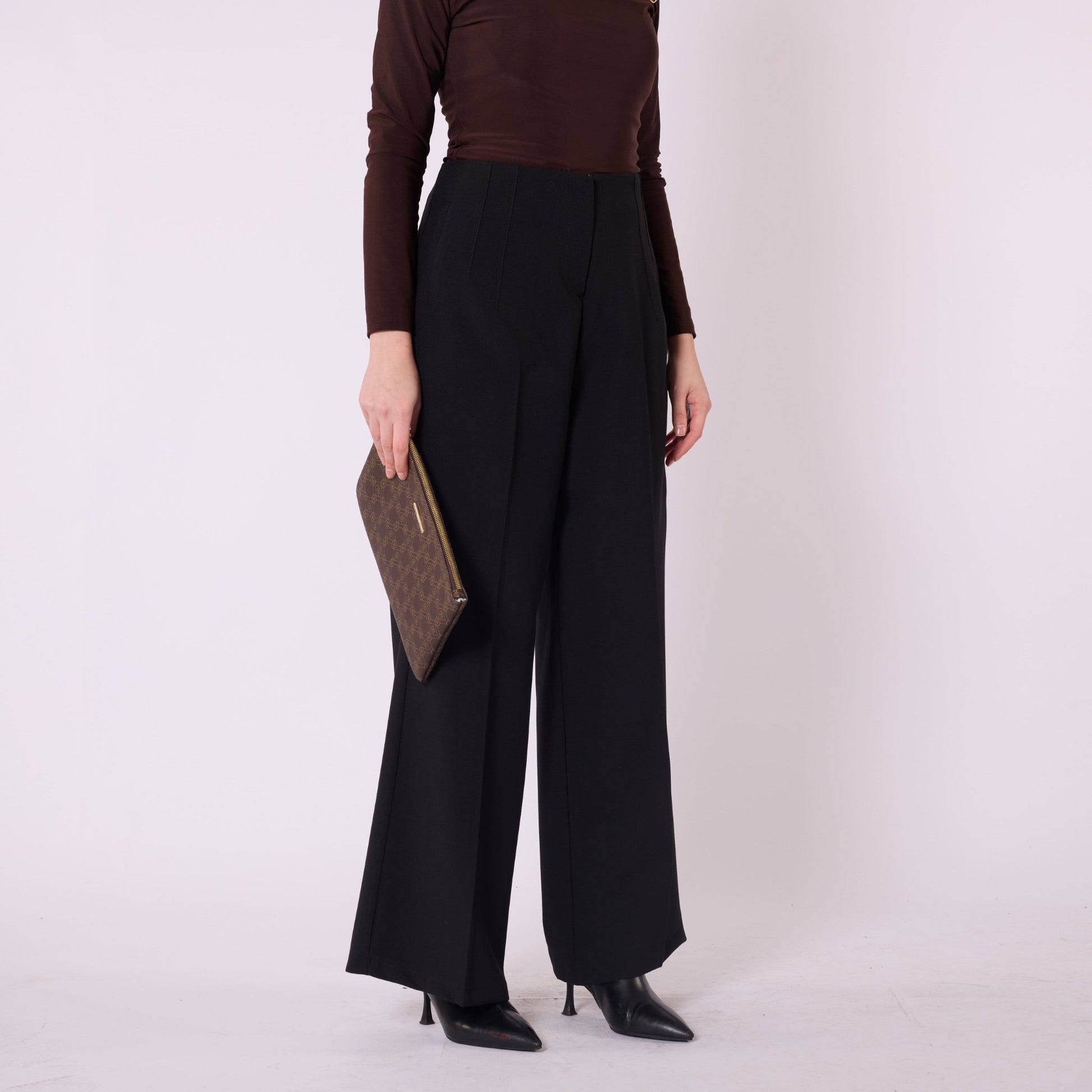 High Waist Tailored Look Wide Leg Black Pants