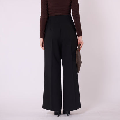 High Waist Tailored Look Wide Leg Black Pants
