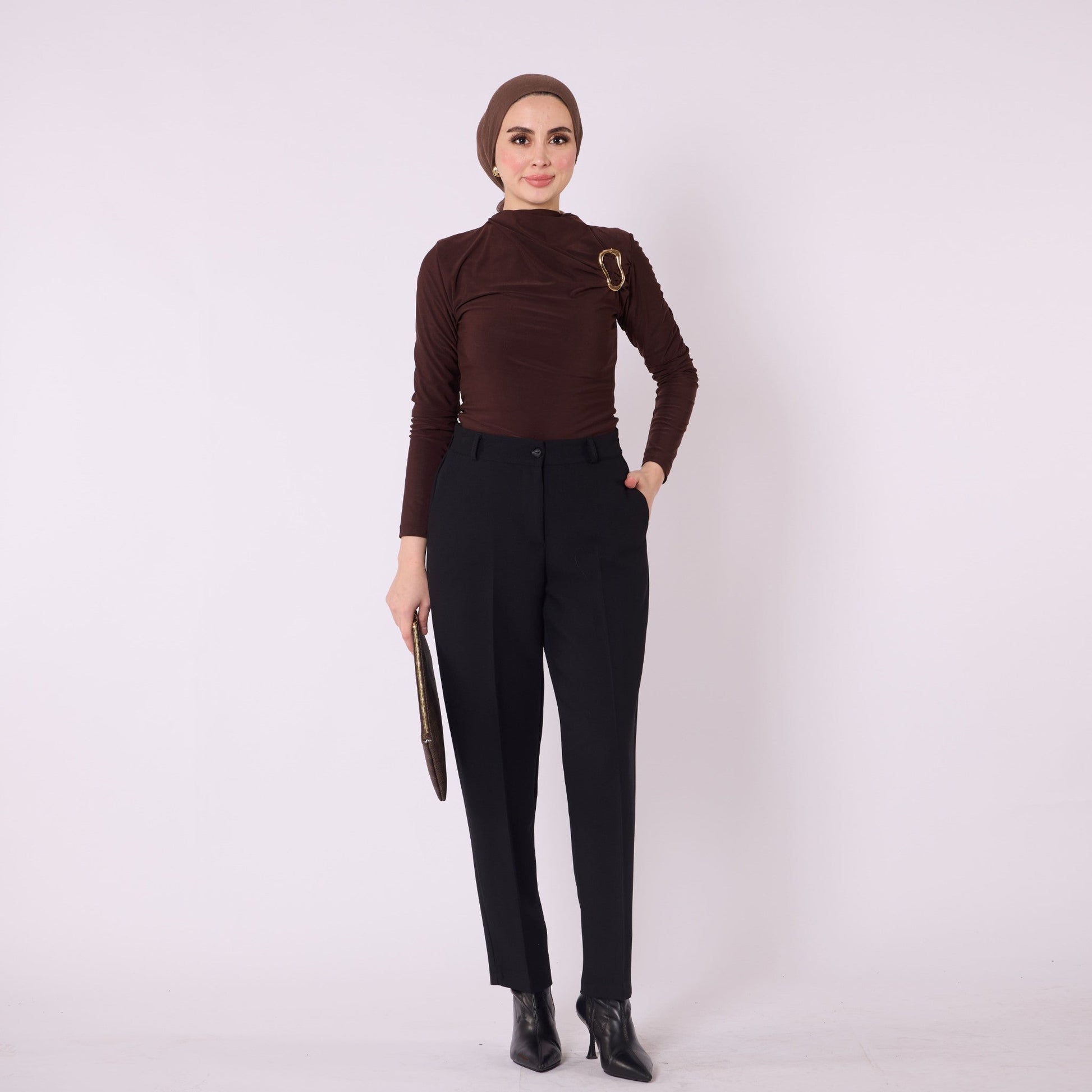 Elastic Waist Straight Leg Pants With Tailored Look