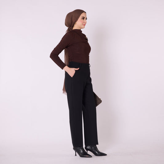 Elastic Waist Straight Leg Pants With Tailored Look