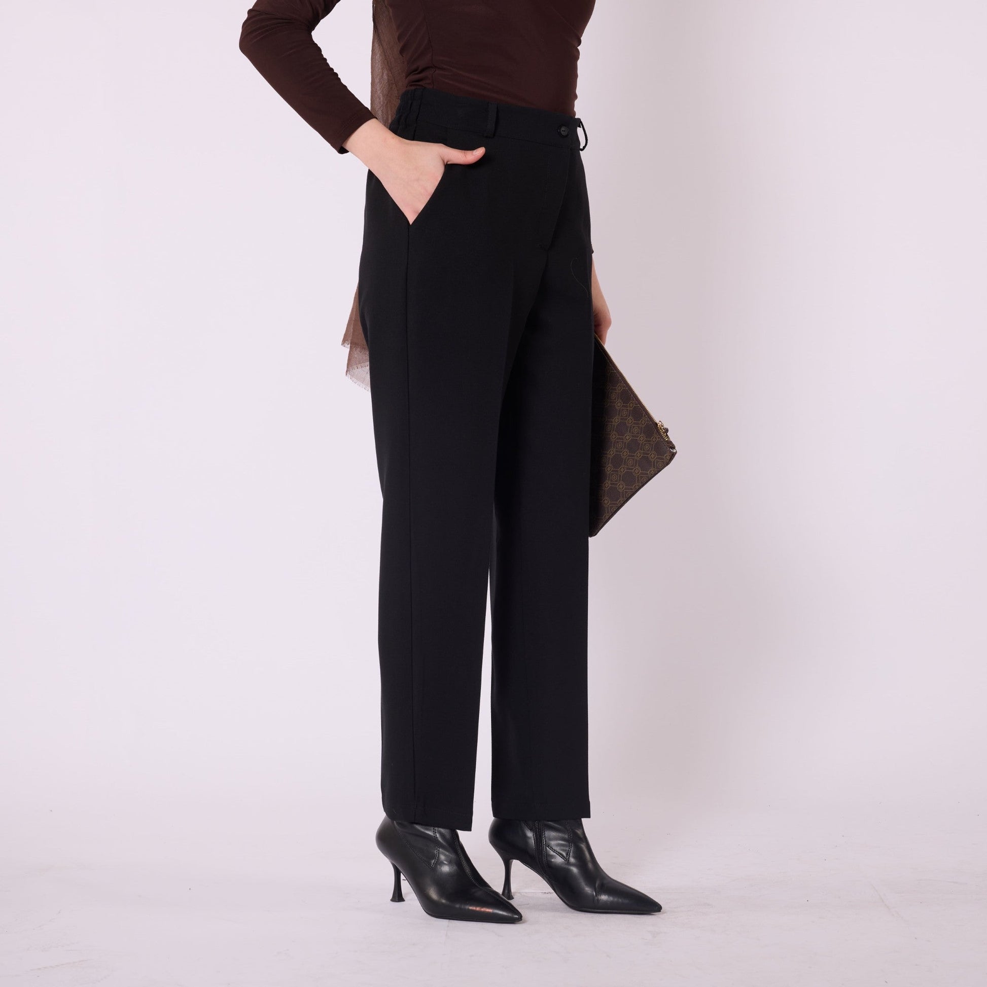 Elastic Waist Straight Leg Pants With Tailored Look