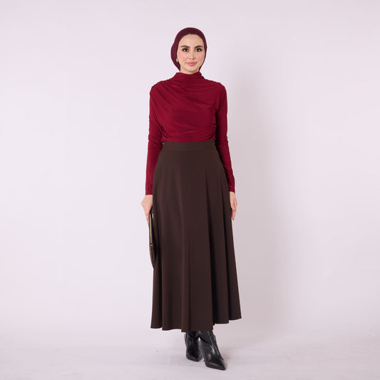 Elastic Waist A Line Flowing Long Skirt
