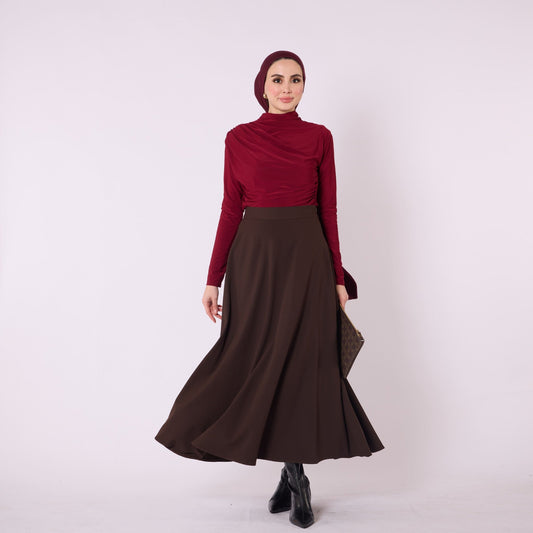 Elastic Waist A Line Flowing Long Skirt