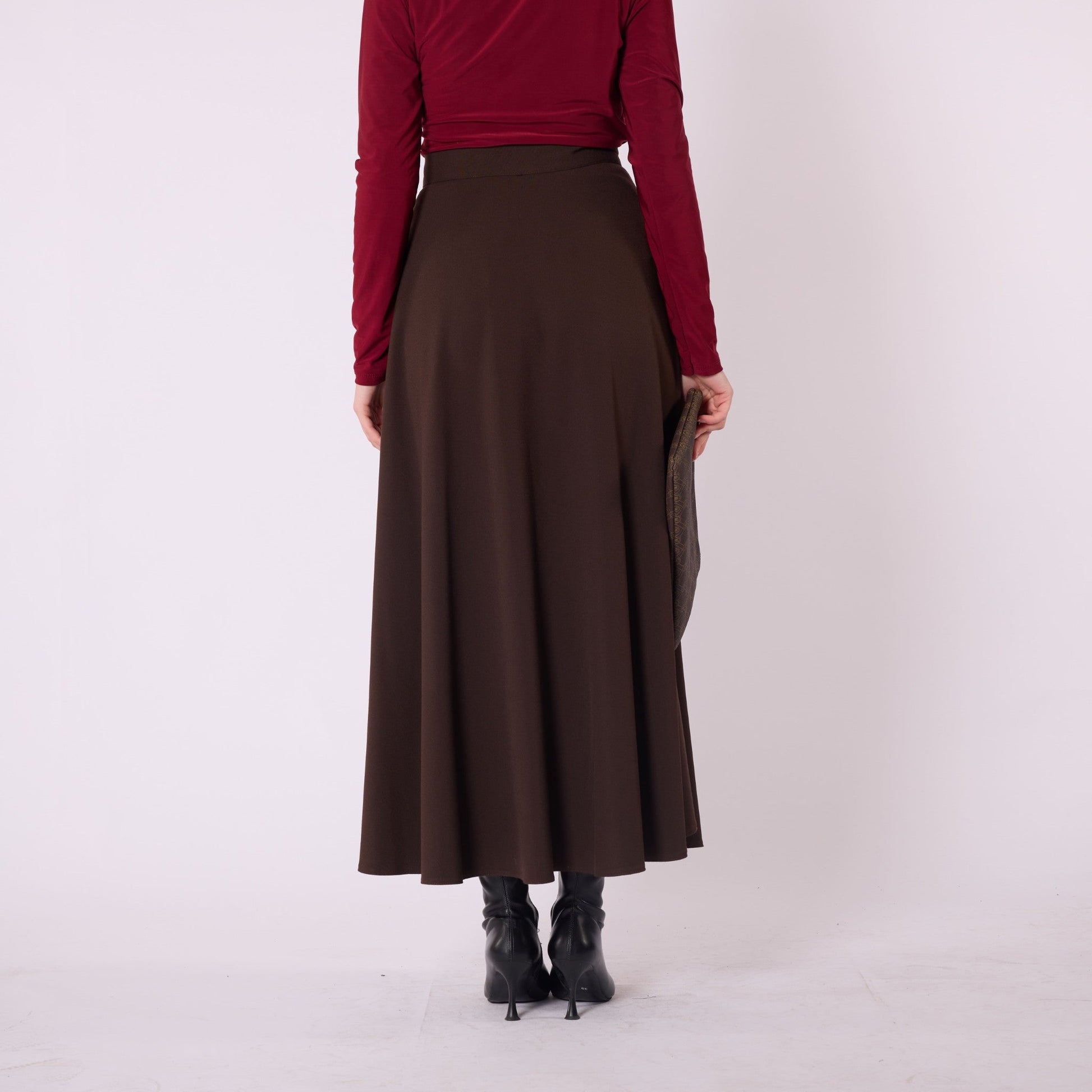 Elastic Waist A Line Flowing Long Skirt