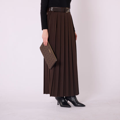 Pleated Flowing Long Skirt With Belt Detail