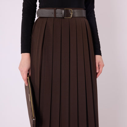 Pleated Flowing Long Skirt With Belt Detail