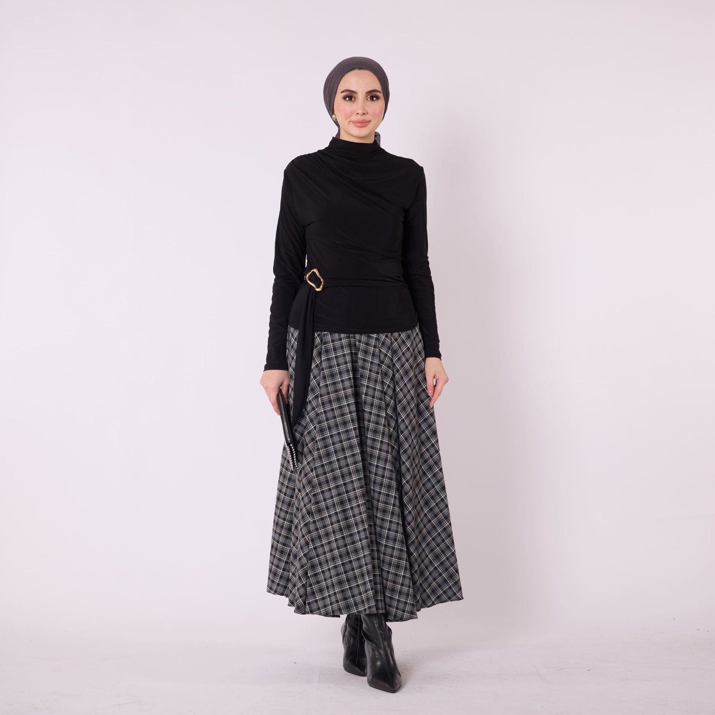 Waist Tie Long Tunic With Shoulder Pleat Detail