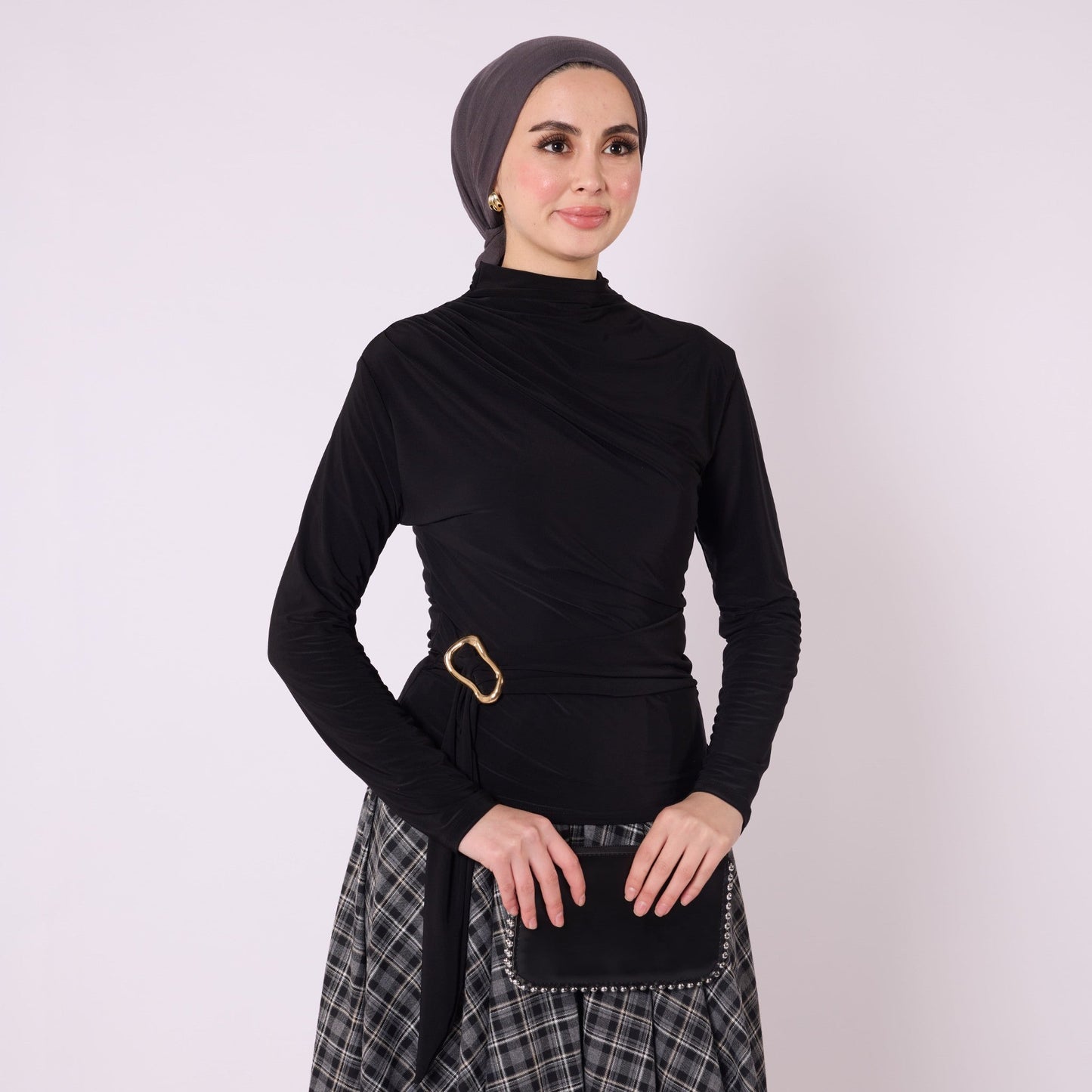 Waist Tie Long Tunic With Shoulder Pleat Detail