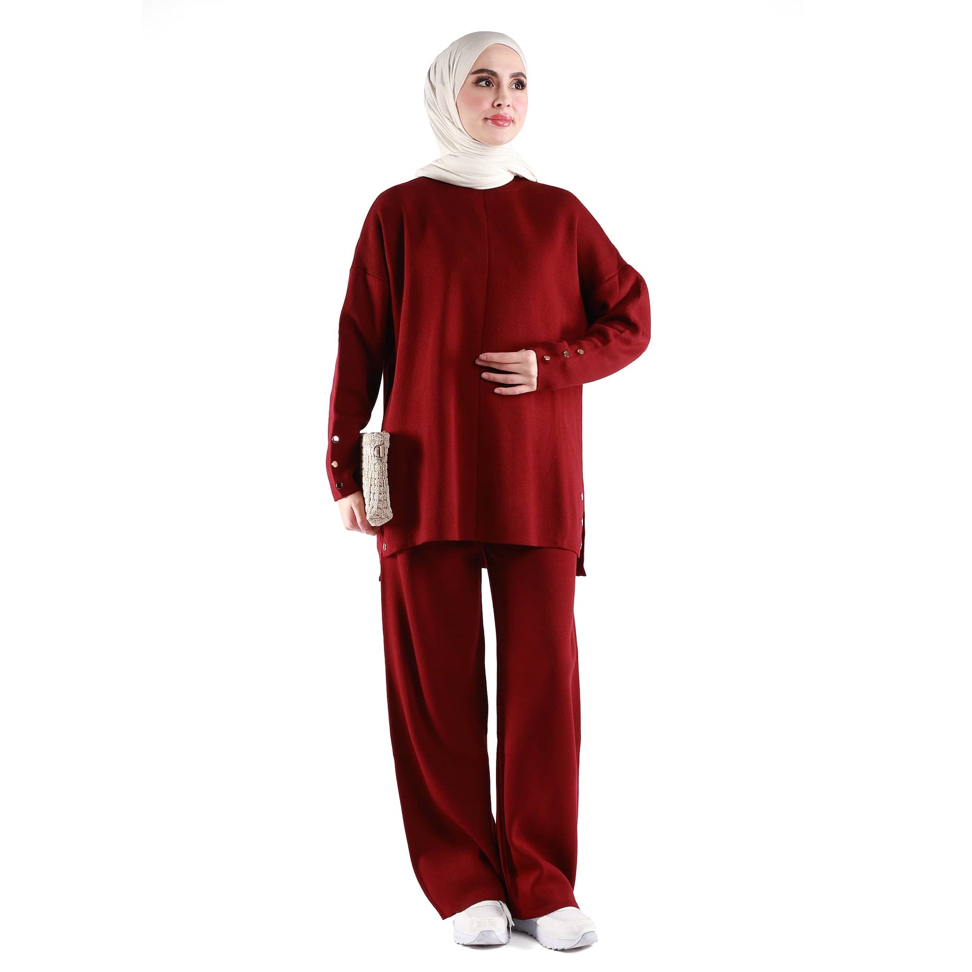 Button Accessory Pants Knit Set