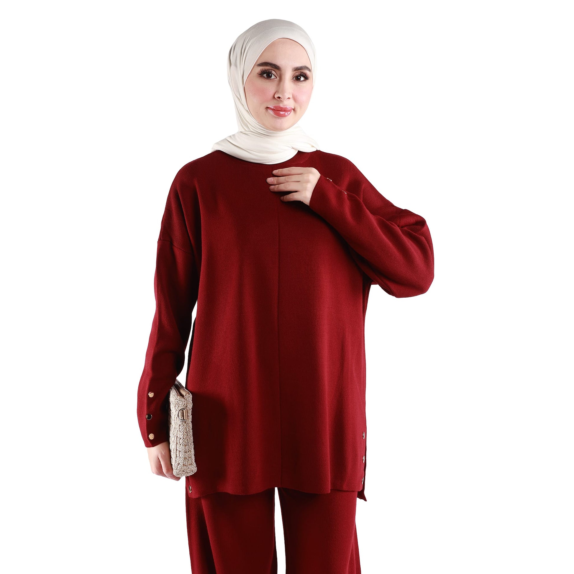 Button Accessory Pants Knit Set
