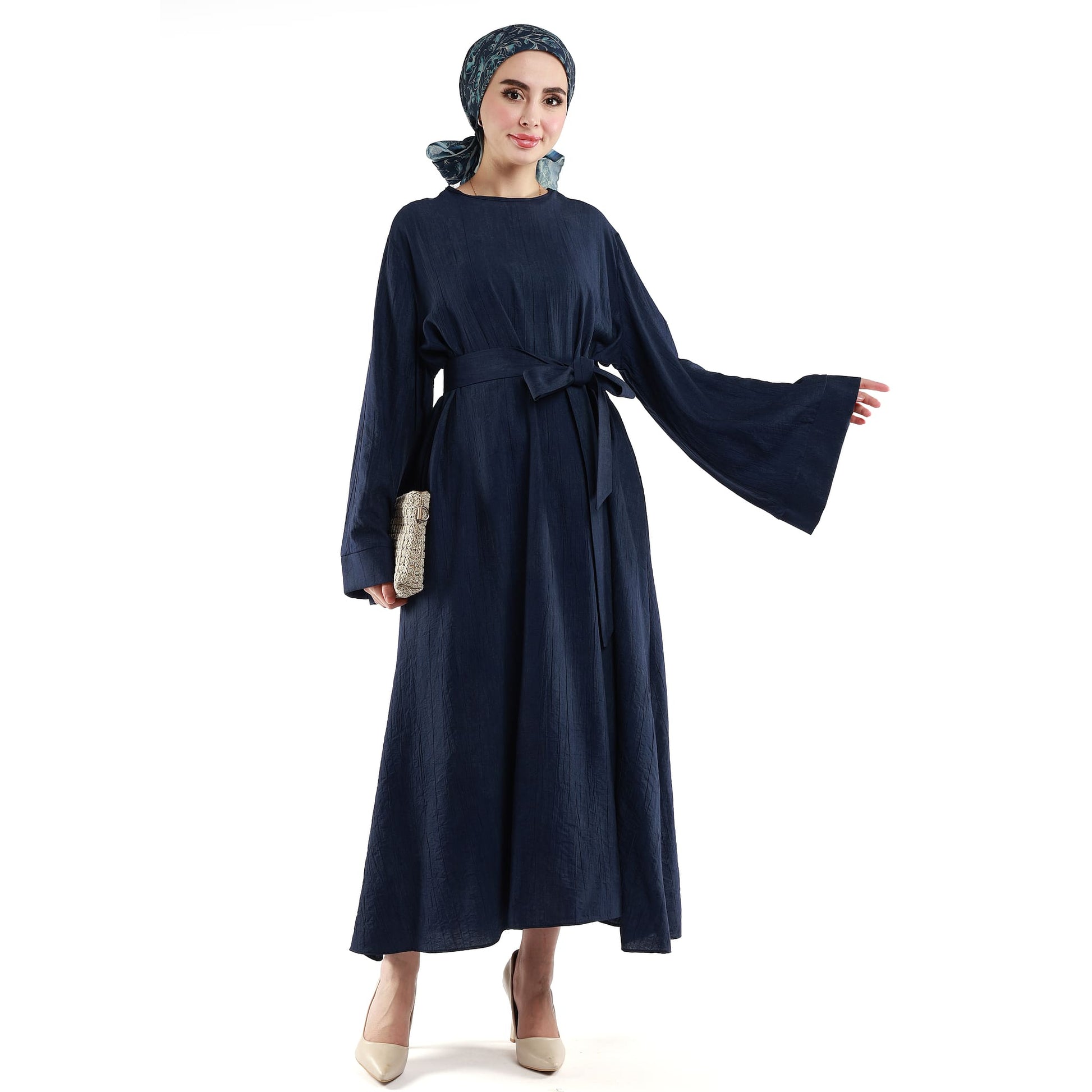 Belted Loose Fit Long Flowing Dress