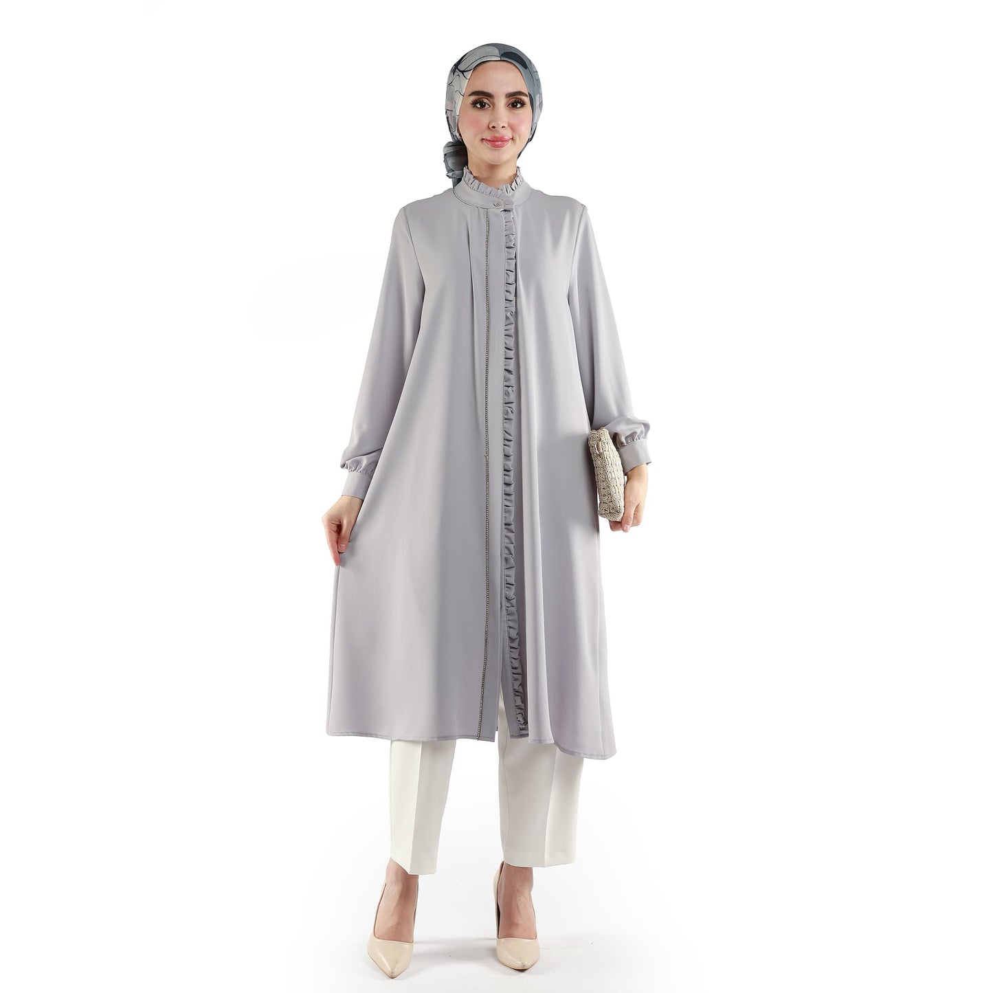 Stone-Detailed Textured Fabric Tunic